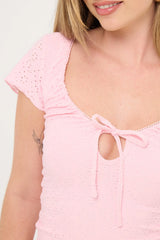 Luck & Trouble Dala Stretch Broderie Midi Dress Pink