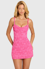 Sequin Lace Tie-Back Mini Dress in Raspberry