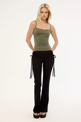 Luck & Trouble Billie Fold Over Rib Pant Black