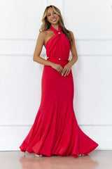 Gilded Dusk Halter Maxi Dress Coral