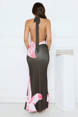 Floral Serenade Halter Maxi Dress Brown