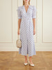 Belted polka-dot lace-trimmed silk midi dress