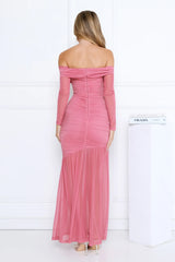 Pretty Allure Off Shoulder Maxi Dress Rose