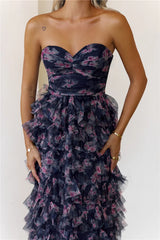 Festival Of You Strapless Tulle Maxi Dress Navy
