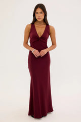 Perfect Stranger Ellie Twist Front Maxi Dress Burgundy