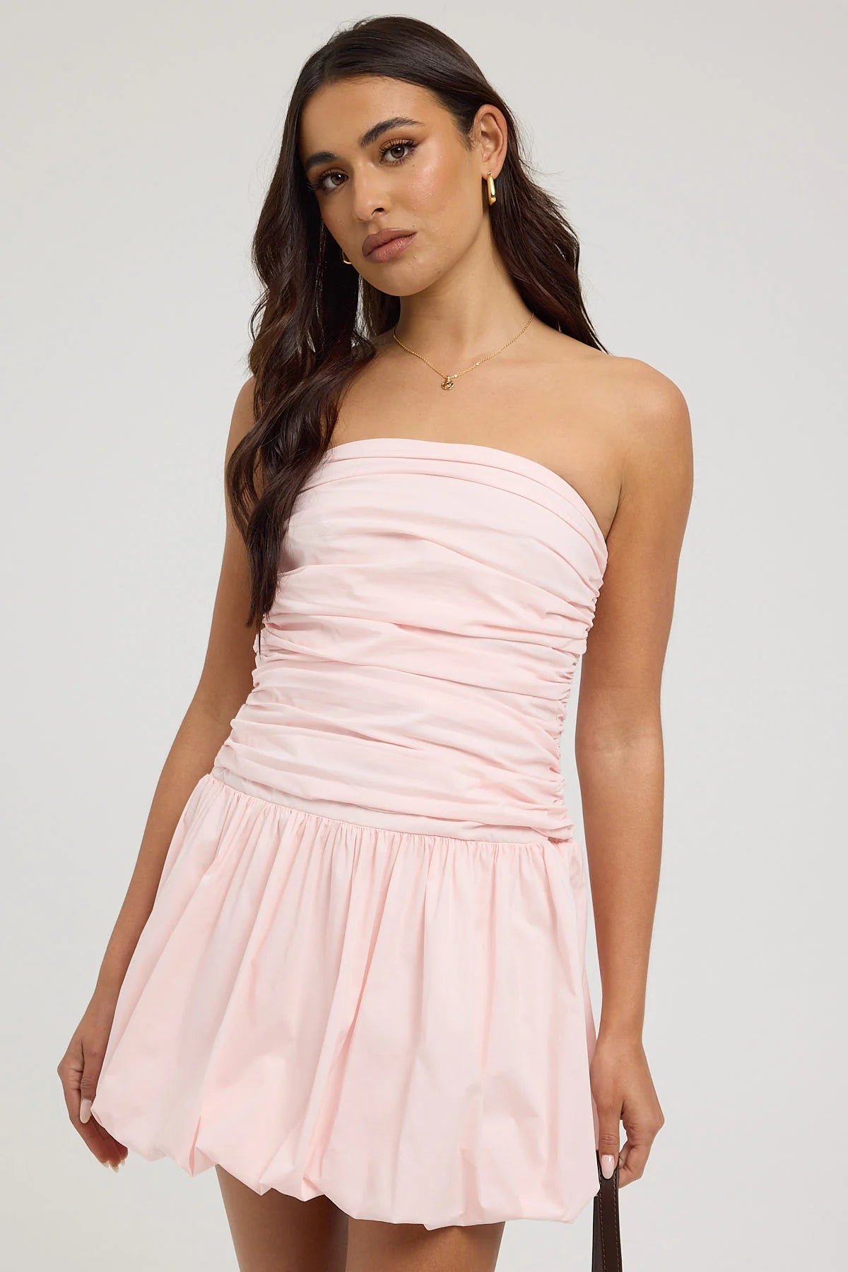 Luck & Trouble Bubble Hem Strapless Mini Dress Light Pink