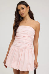 Luck & Trouble Bubble Hem Strapless Mini Dress Light Pink