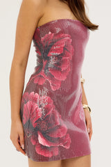 Luck & Trouble Midnight Bloom Sequin Mini Dress Burgundy Print
