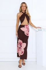 Blooming Belle Halter Maxi Dress Brown