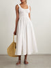 Emmaretta tie-detailed shirred cotton-voile midi dress