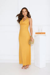Golden Hour Edit Halter Mesh Maxi Dress Orange