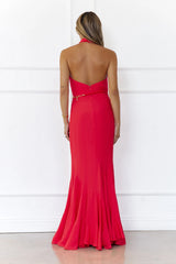 Gilded Dusk Halter Maxi Dress Coral