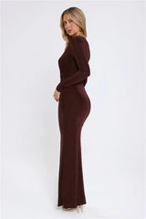 Stare Worthy Long Sleeve Maxi Dress Brown