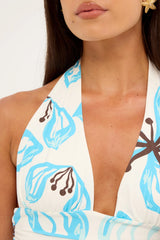 Luck & Trouble Zarie Halter Mini Dress White Print