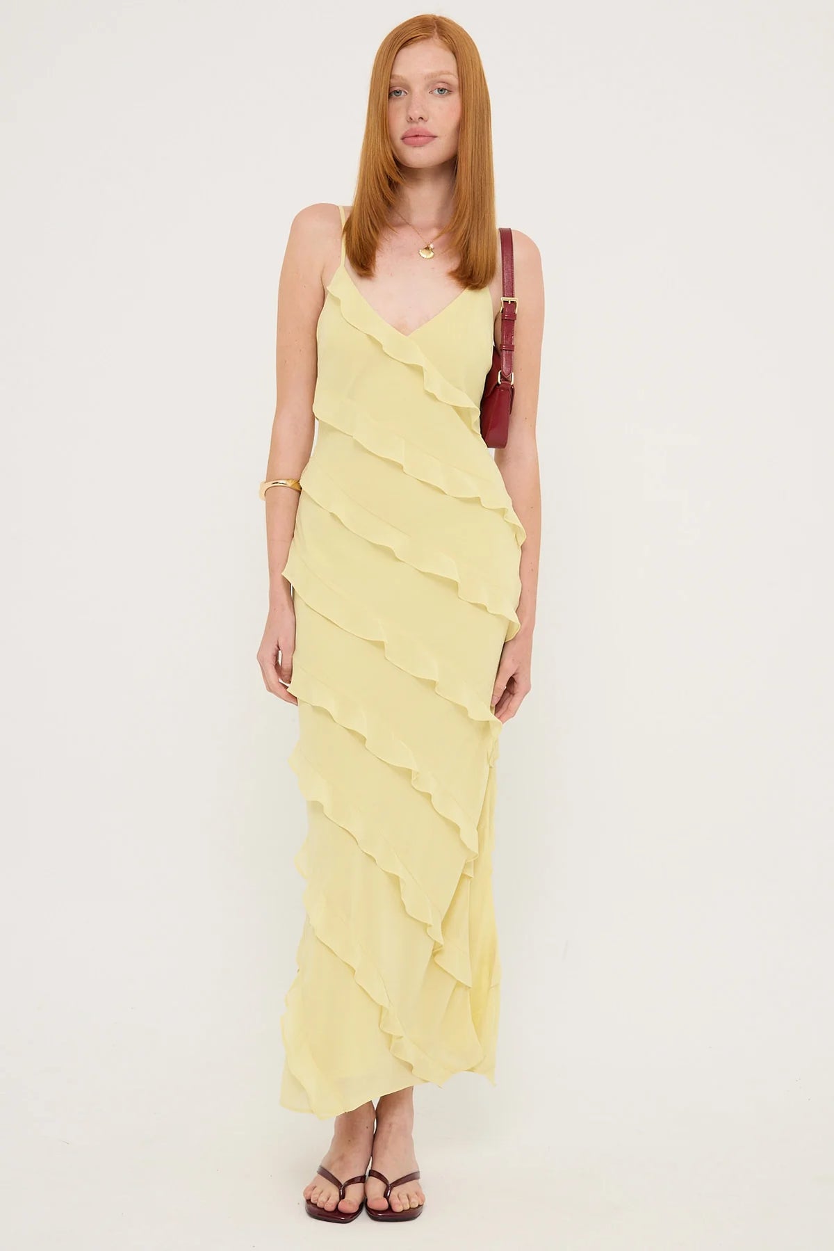 Luck & Trouble Chiffon Ruffle Maxi Dress Lemon