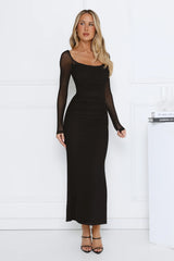 Trendsetter Edit Mesh Long Sleeve Maxi Dress Black