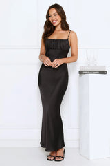 Crystal Glow Satin Maxi Dress Black