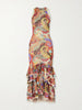 Ruffled paisley-print chiffon midi dress