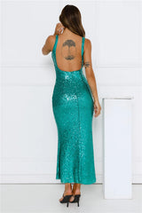 Big Deal Energy Sequin Maxi Dress Green