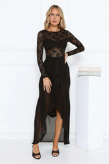 Flirtation Hour Lace Long Sleeve Maxi Dress Black