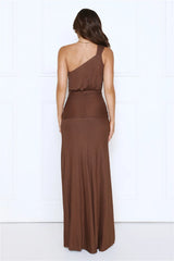 Starstruck Aura One Shoulder Maxi Dress Brown