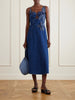 Floral-appliquéd denim midi dress
