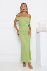 Talk Truthful Off Shoulder Mesh Maxi Dress Green