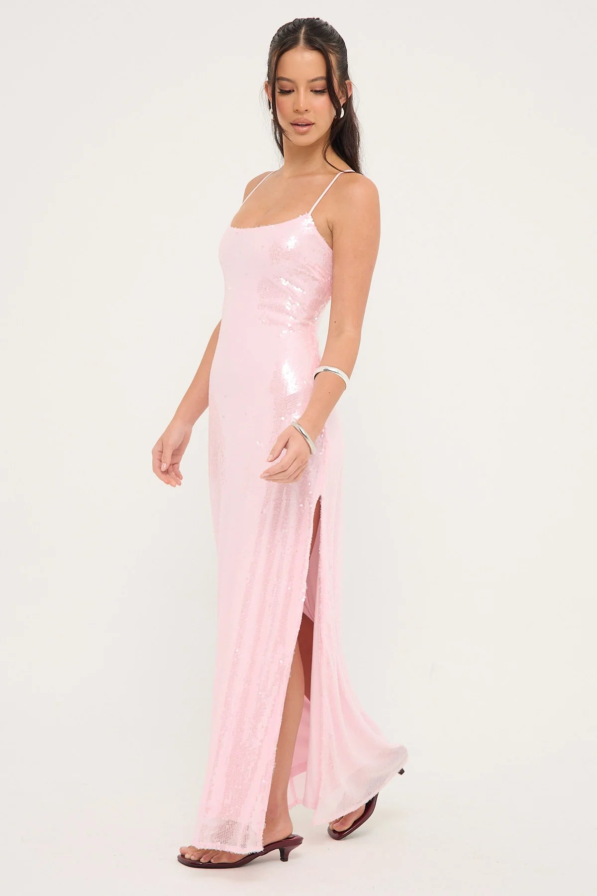 Luck & Trouble Glisten Sequin Maxi Dress Light Pink