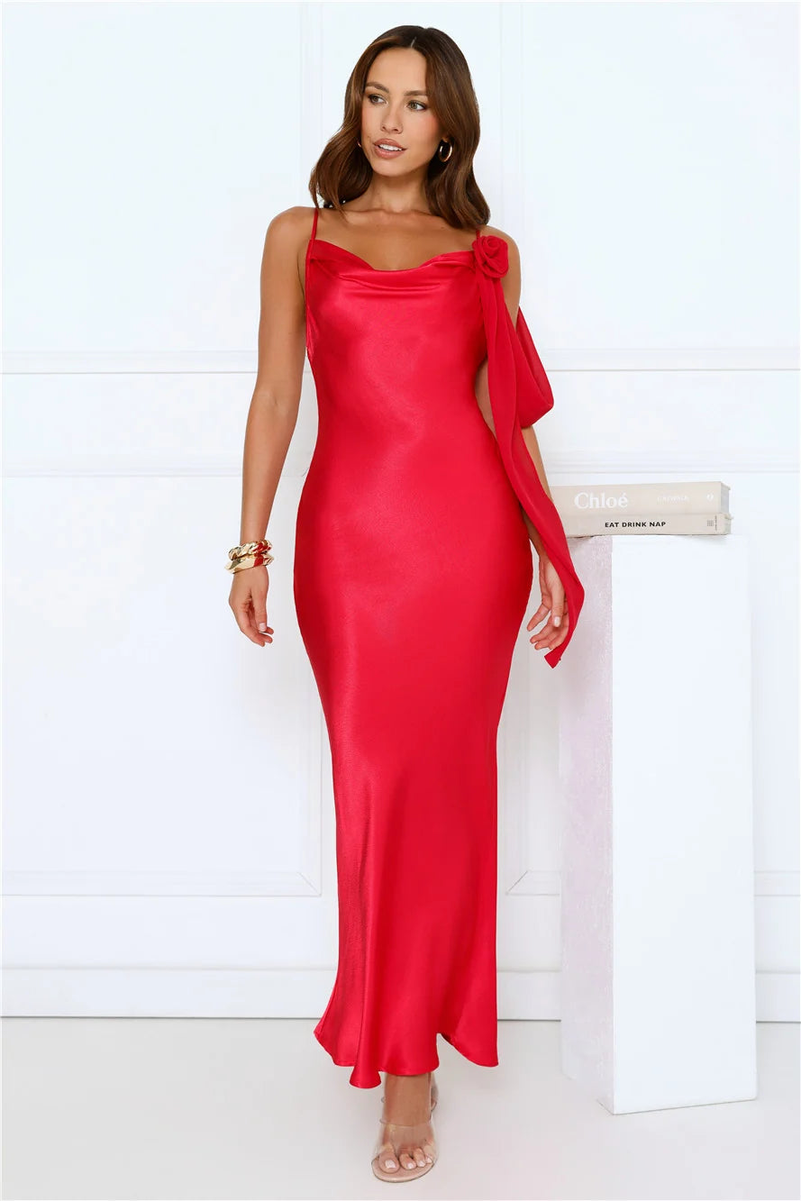 Lover Of Luxe Satin Maxi Dress Red