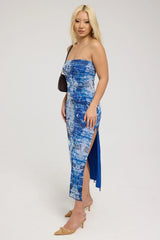 Neovision Tagged Mirror Recycled Mesh Midi Dress Blue Print