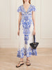 Embellished printed ruffled silk-crepe midi dress