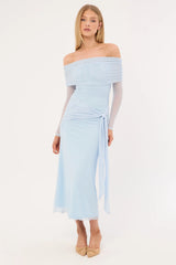 Luck & Trouble Elyse Off Shoulder Long Sleeve Maxi Dress Blue