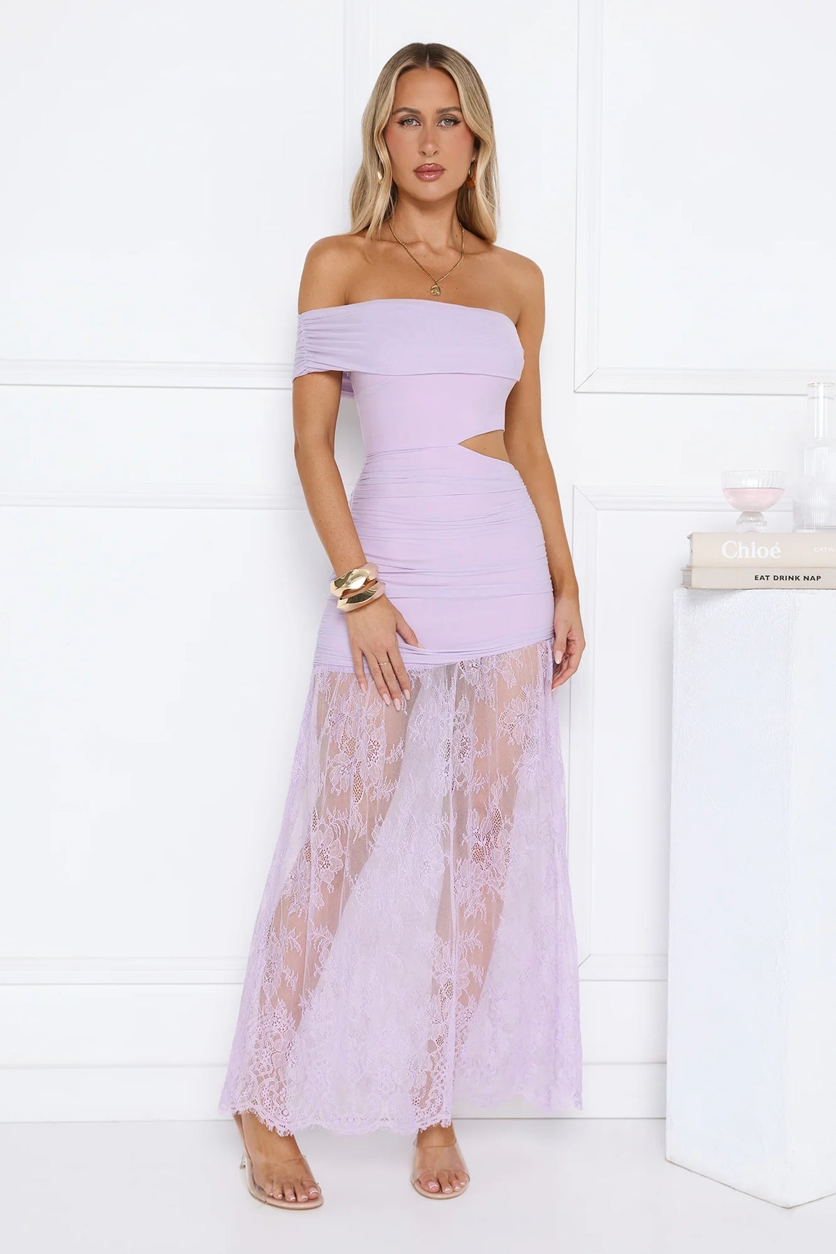 Ember Nights One Shoulder Lace Maxi Dress Lilac
