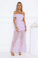 Ember Nights One Shoulder Lace Maxi Dress Lilac