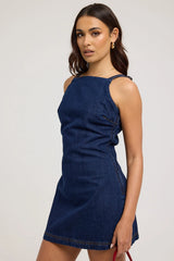 Perfect Stranger Paloma Denim Mini Dress Indigo Raw Denim