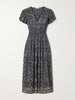 Lyria gathered printed cotton-blend midi dress