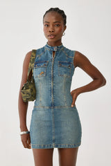 Worship Speedy Denim Mini Dress Dirty Mid Blue