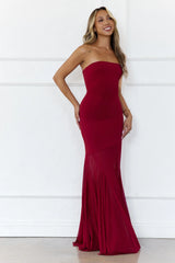 Radiant Petals Strapless Maxi Dress Wine