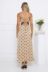 Trending Polka Dots Satin Maxi Dress Yellow