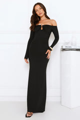 Gilded Nightfall Off Shoulder Maxi Dress Black