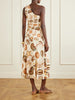 Embellished gathered one-shoulder printed woven midi dress