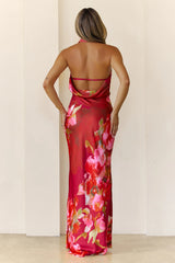 Fall Florals Halter Maxi Dress Wine