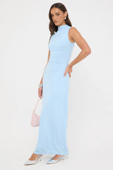 Perfect Stranger Rosewood High Neck Midi Dress Blue