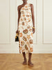 Embellished gathered one-shoulder printed woven midi dress