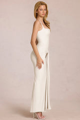 Square-Neck Tie-Gather Maxi Dress in Pearl