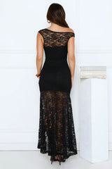Sultry Spin Lace Off Shoulder Maxi Dress Black