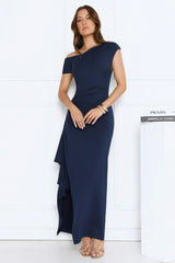 Effortlessly Irresistible Off Shoulder Maxi Dress Navy