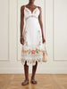 Floral-embroidered linen midi dress