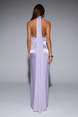 Effortless Luxe Halter Satin Maxi Dress Lilac