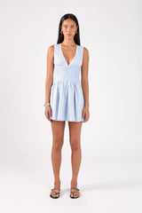 Perfect Stranger Montel Gathered Mini Dress Blue Stripe